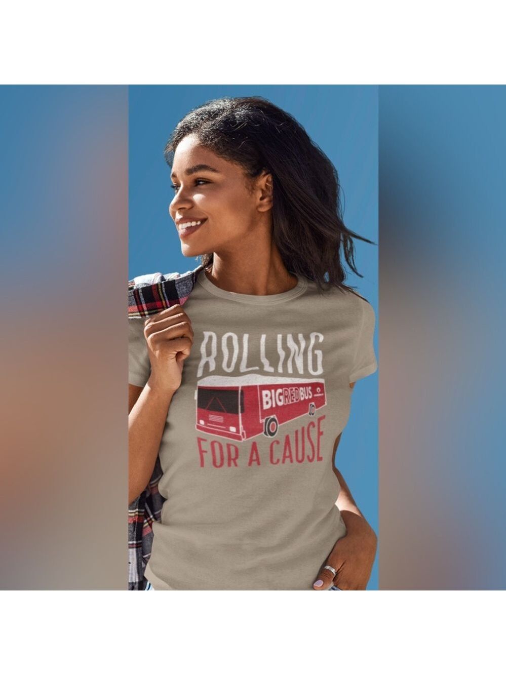 Fruit of the Loom Rolling For A Cause Big Red Bus Blood Drive Cotton T Shirt